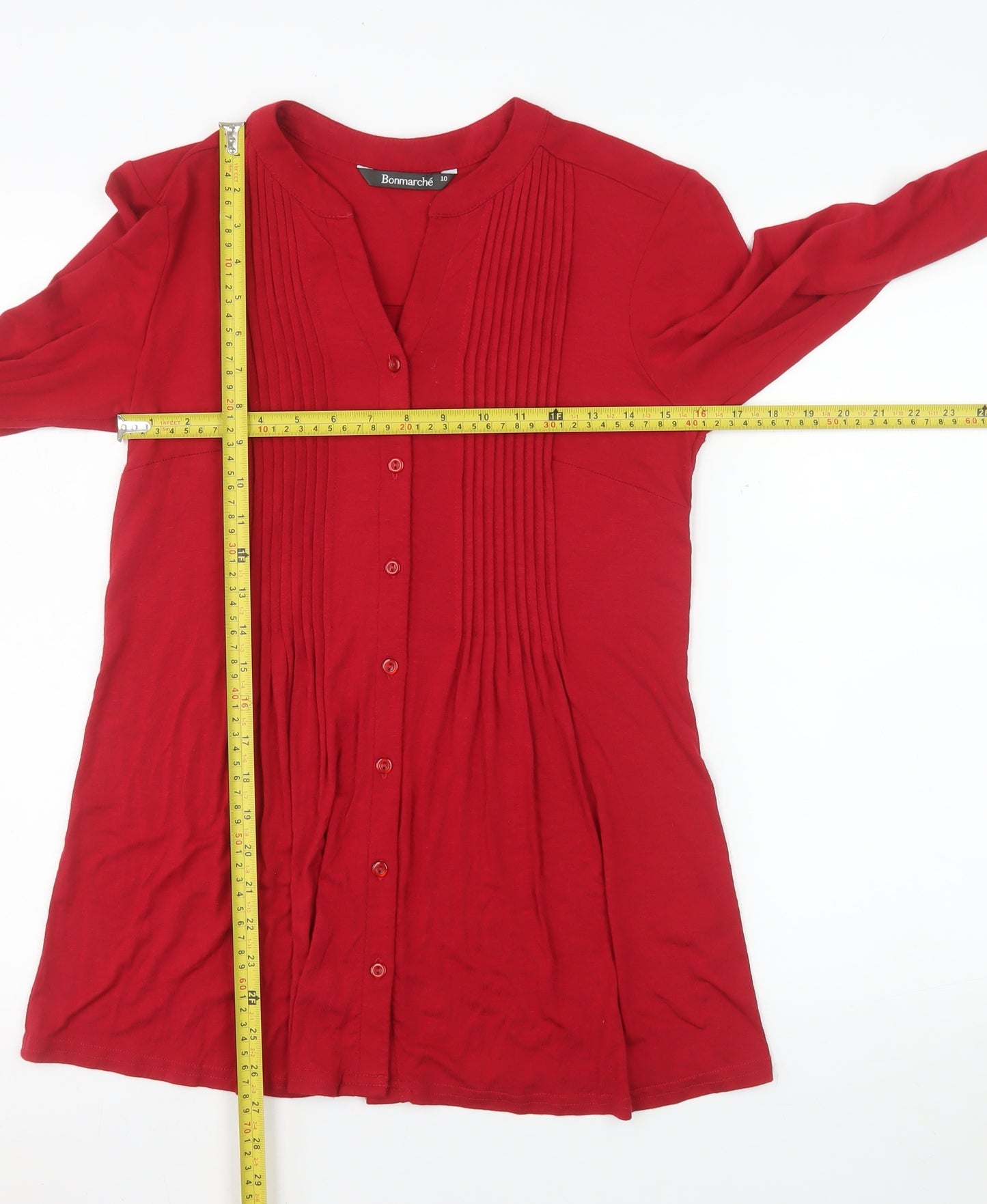 Bonmarché Women’s Red Long Sleeve Pleated Tunic Blouse Size 10