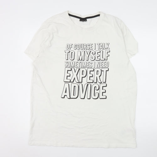 Alphar One Mens White 2XL Funny Graphic Cotton Crew Neck T-Shirt