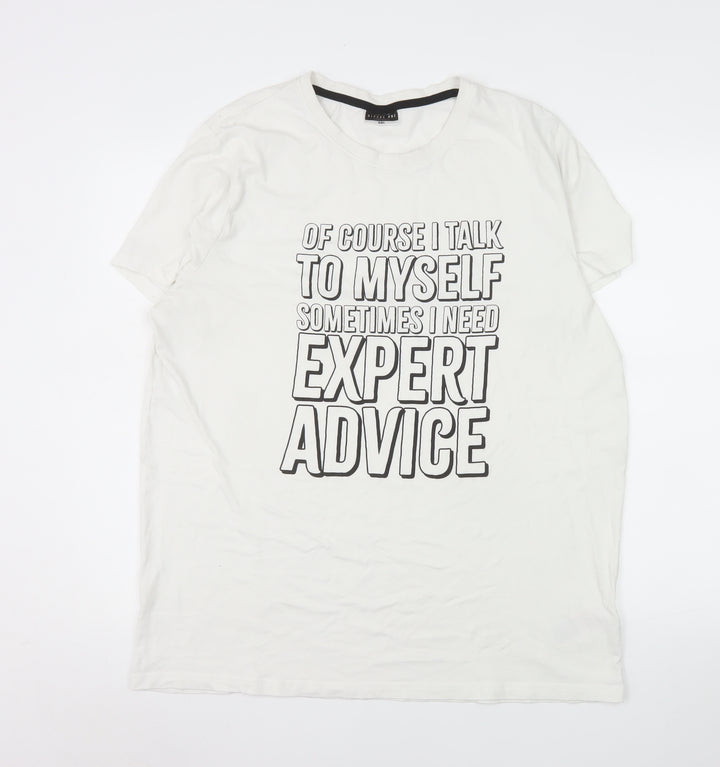 Alphar One Mens White 2XL Funny Graphic Cotton Crew Neck T-Shirt