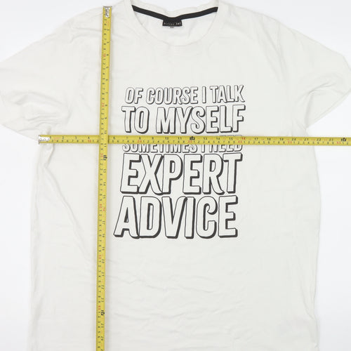 Alphar One Mens White 2XL Funny Graphic Cotton Crew Neck T-Shirt