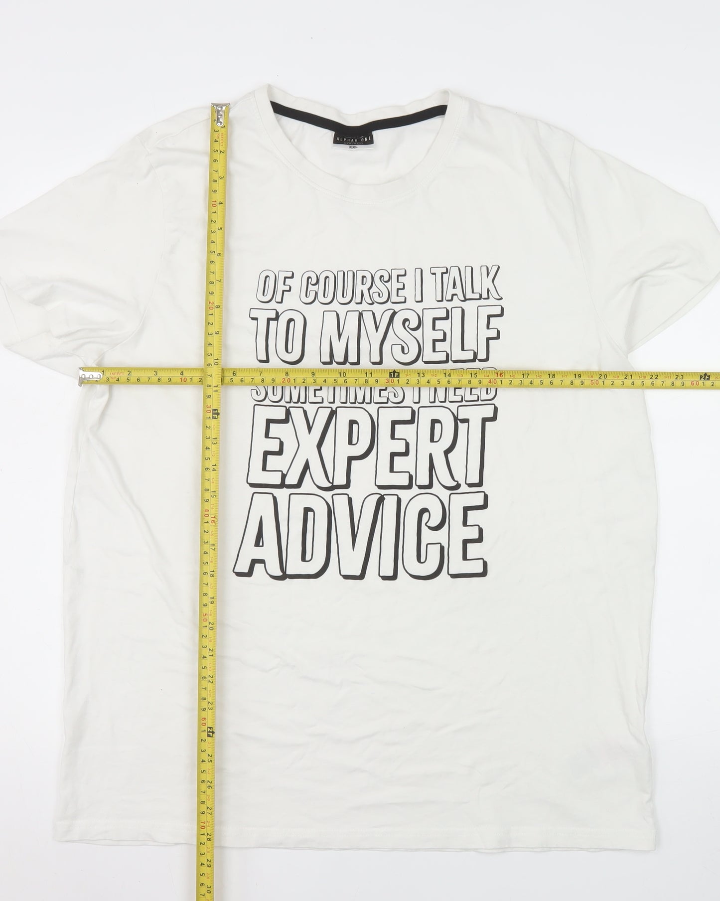 Alphar One Mens White 2XL Funny Graphic Cotton Crew Neck T-Shirt