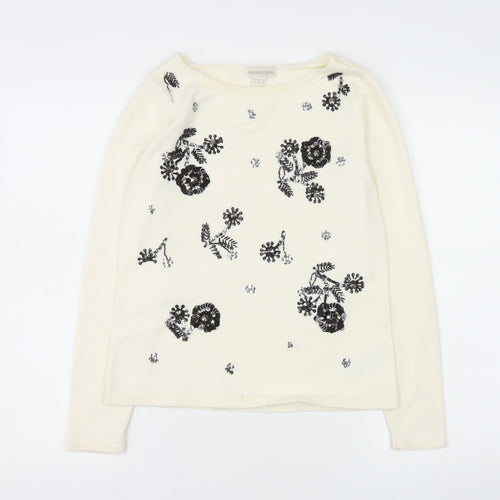 Monsoon Women Ivory Sequin Floral Knit Long Sleeve Blouse UK 12