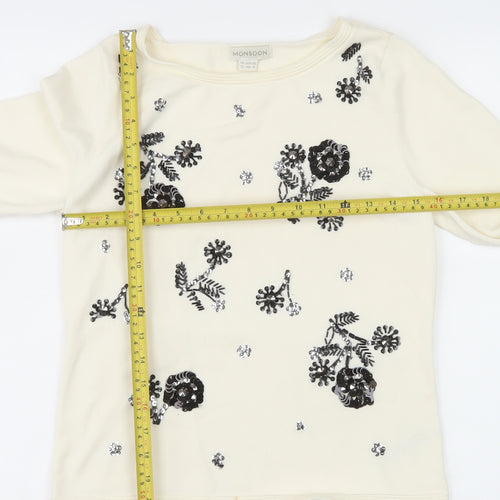 Monsoon Women Ivory Sequin Floral Knit Long Sleeve Blouse UK 12
