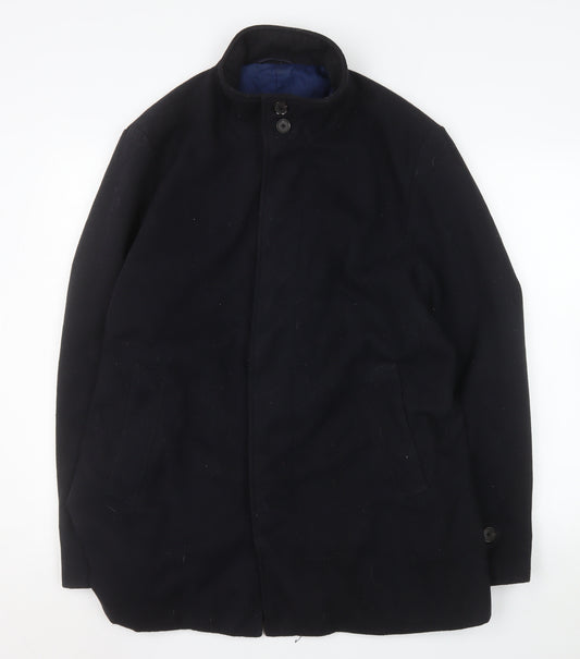 Marks and Spencer Men’s Navy Blue Wool Blend Stand Collar Overcoat L