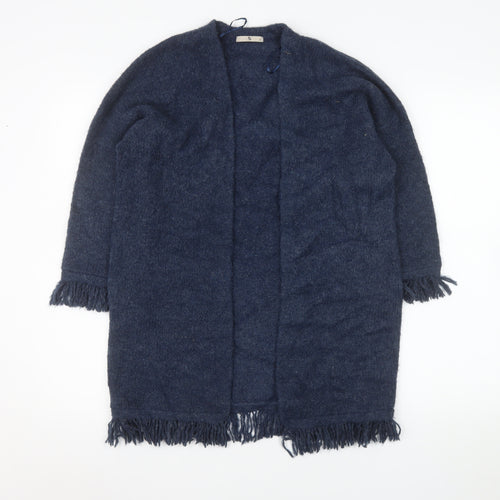 Tu Women’s Blue Longline Knitted Fringe Cardigan Size 10