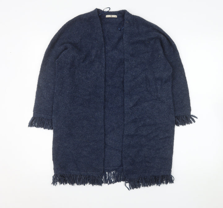 Tu Women’s Blue Longline Knitted Fringe Cardigan Size 10