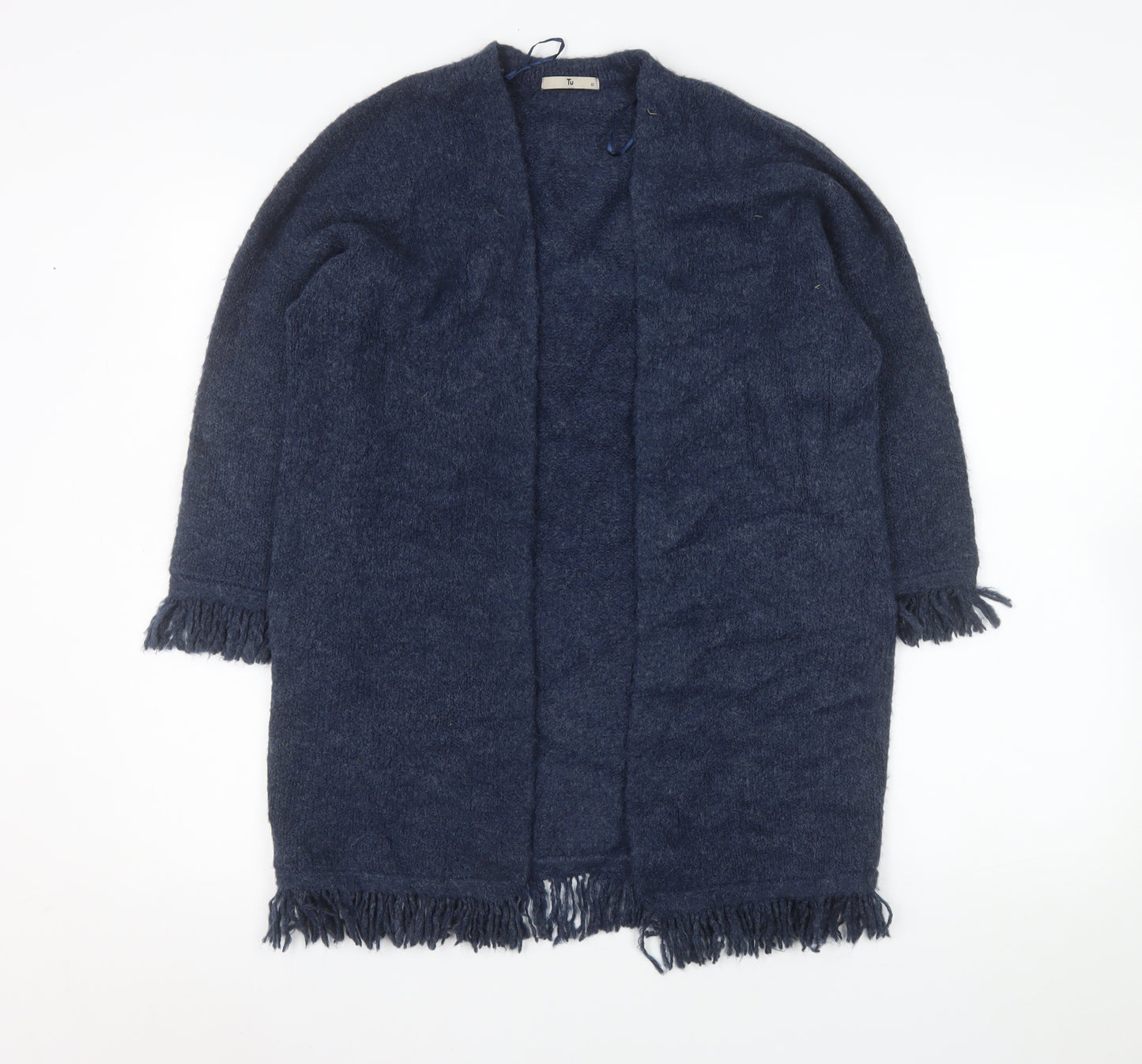 Tu Women’s Blue Longline Knitted Fringe Cardigan Size 10