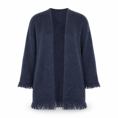 Tu Women’s Blue Longline Knitted Fringe Cardigan Size 10