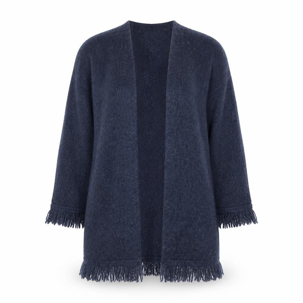 Tu Women’s Blue Longline Knitted Fringe Cardigan Size 10