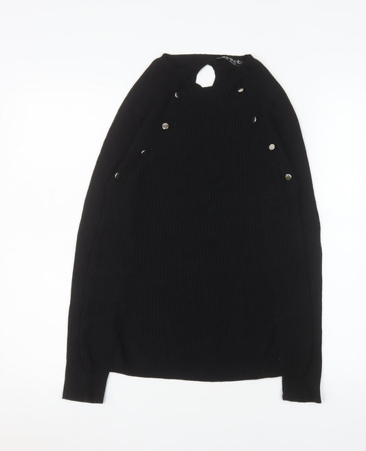 Select Women Black Long Sleeve Knit Button High Neck Blouse Size 16