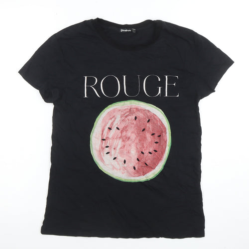 Stradivarius Womens Black Graphic Rouge Watermelon T-Shirt Size S