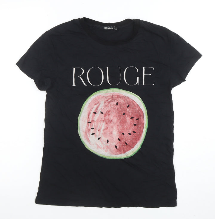 Stradivarius Womens Black Graphic Rouge Watermelon T-Shirt Size S