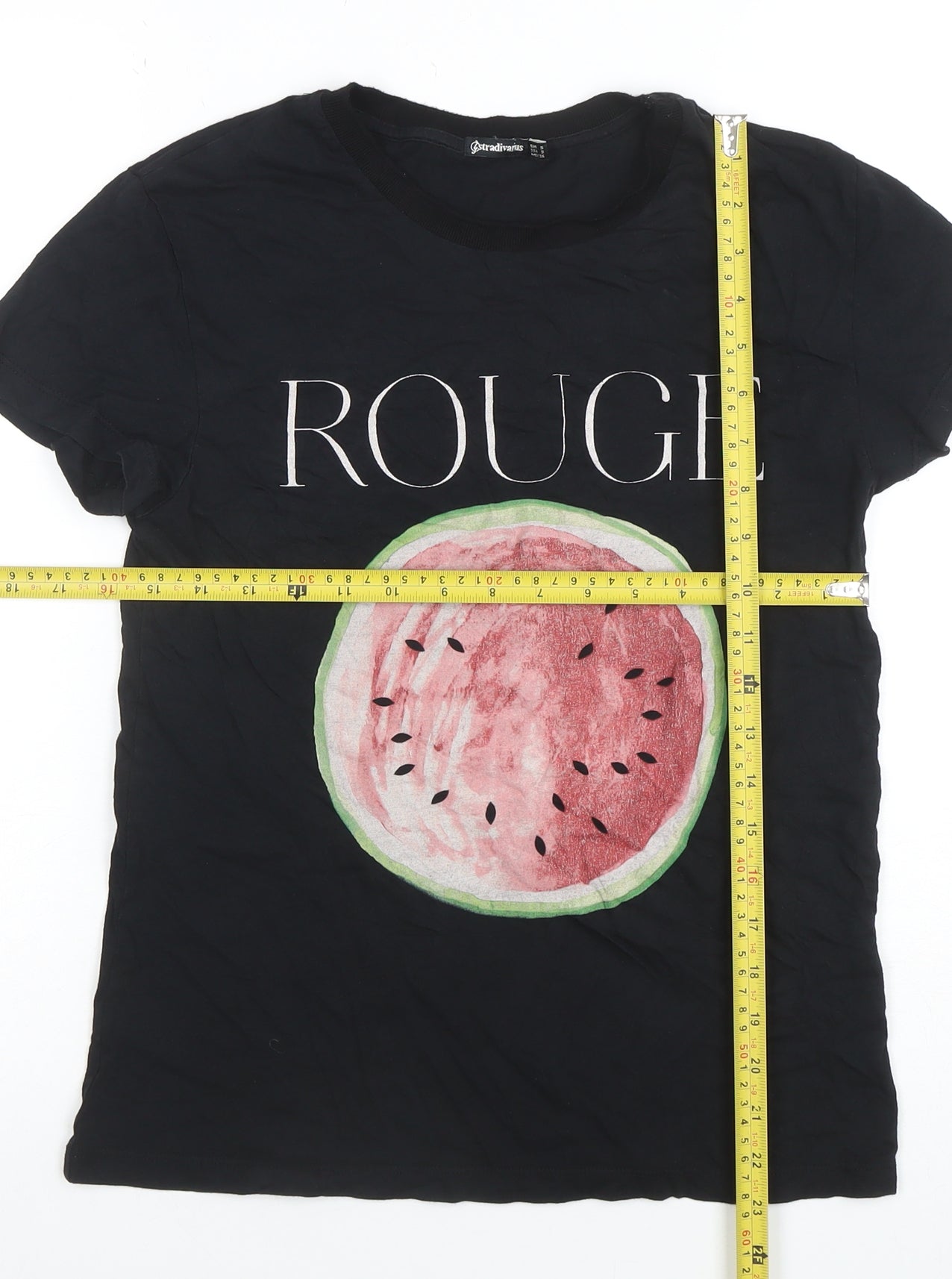 Stradivarius Womens Black Graphic Rouge Watermelon T-Shirt Size S