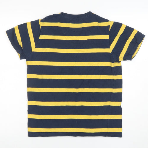 Pull & Bear Women's Blue Yellow Striped Cotton T-Shirt 2XS