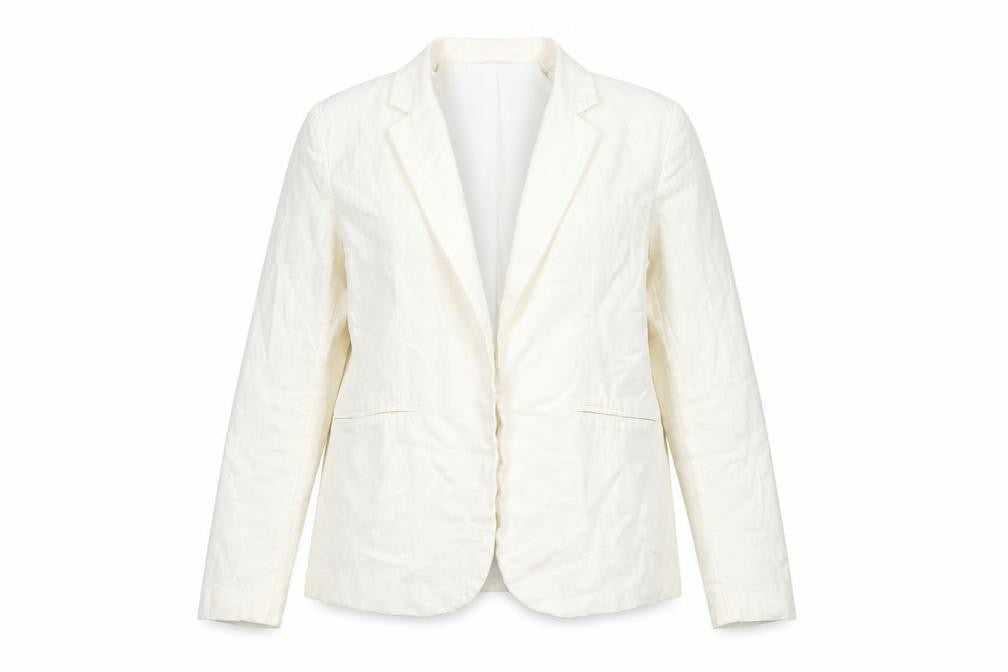 Front view of Eliane Rose Women's Ivory Linen Blend Single Breasted Blazer, size 14