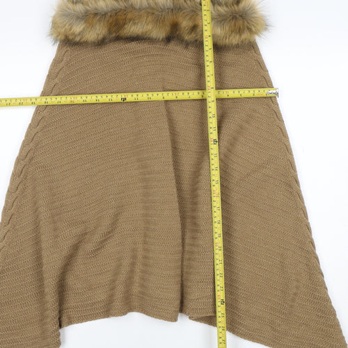 New Look Women’s Beige Knit Fur Trim Cape One Size
