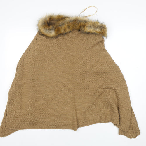 New Look Women’s Beige Knit Fur Trim Cape One Size