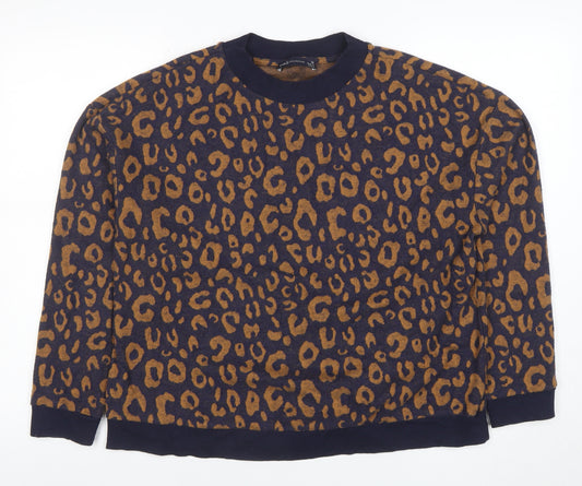 Marks and Spencer Women's Brown Animal Print Crew Neck Pullover Sweatshirt Size 16