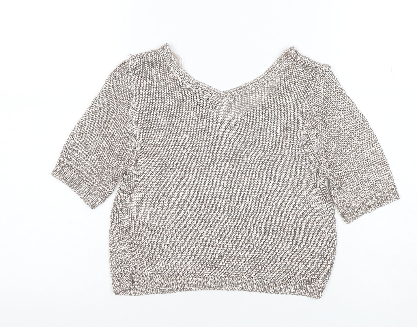 Topshop Petite Women’s Silver Knit V-Neck Cropped Blouse Size 8