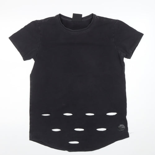 Jack & Jones Paris Mens Black Distressed Crew Neck Cotton Blend T-Shirt Size M