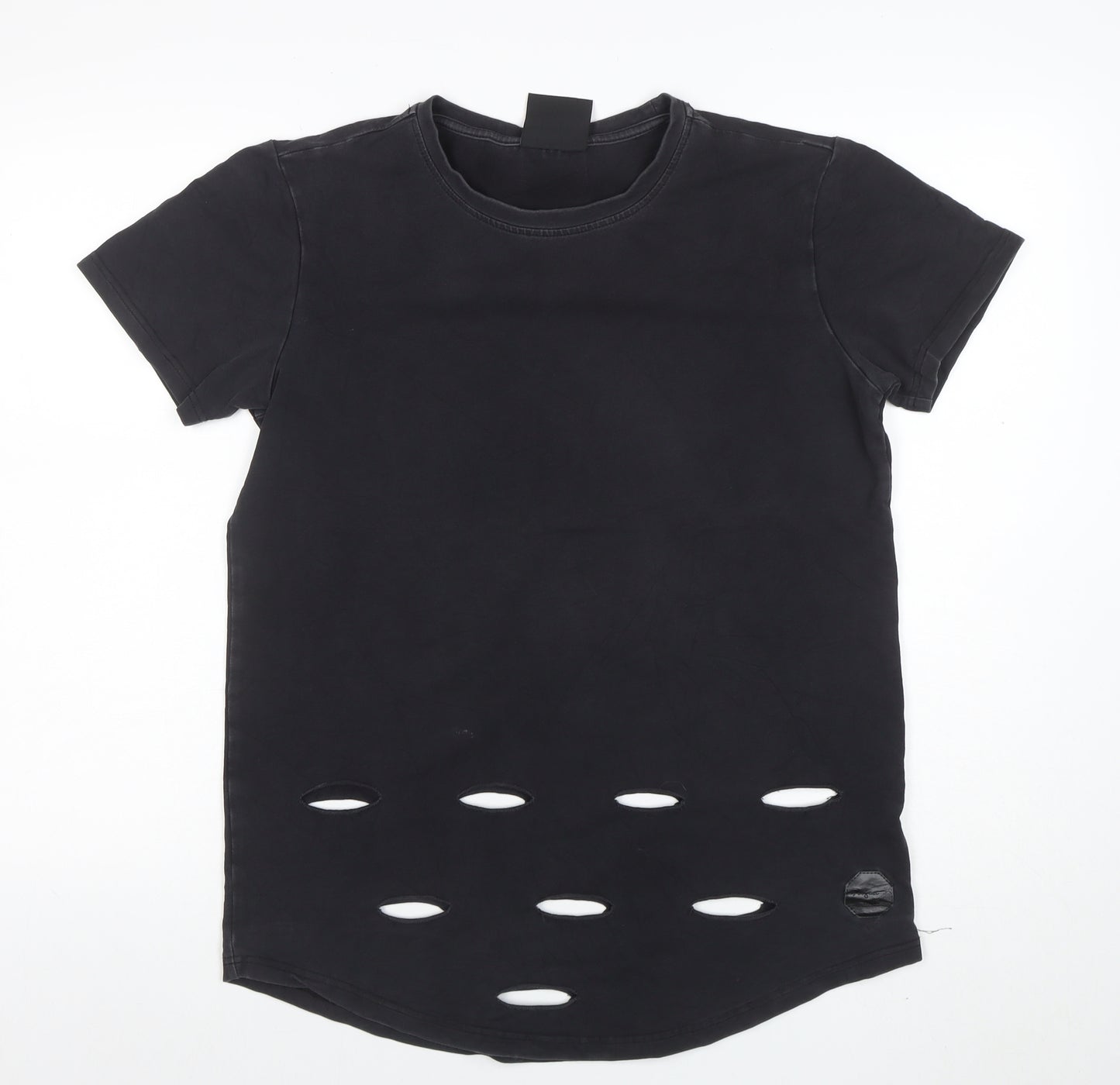 Jack & Jones Paris Mens Black Distressed Crew Neck Cotton Blend T-Shirt Size M