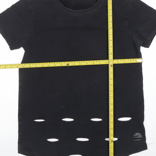 Jack & Jones Paris Mens Black Distressed Crew Neck Cotton Blend T-Shirt Size M
