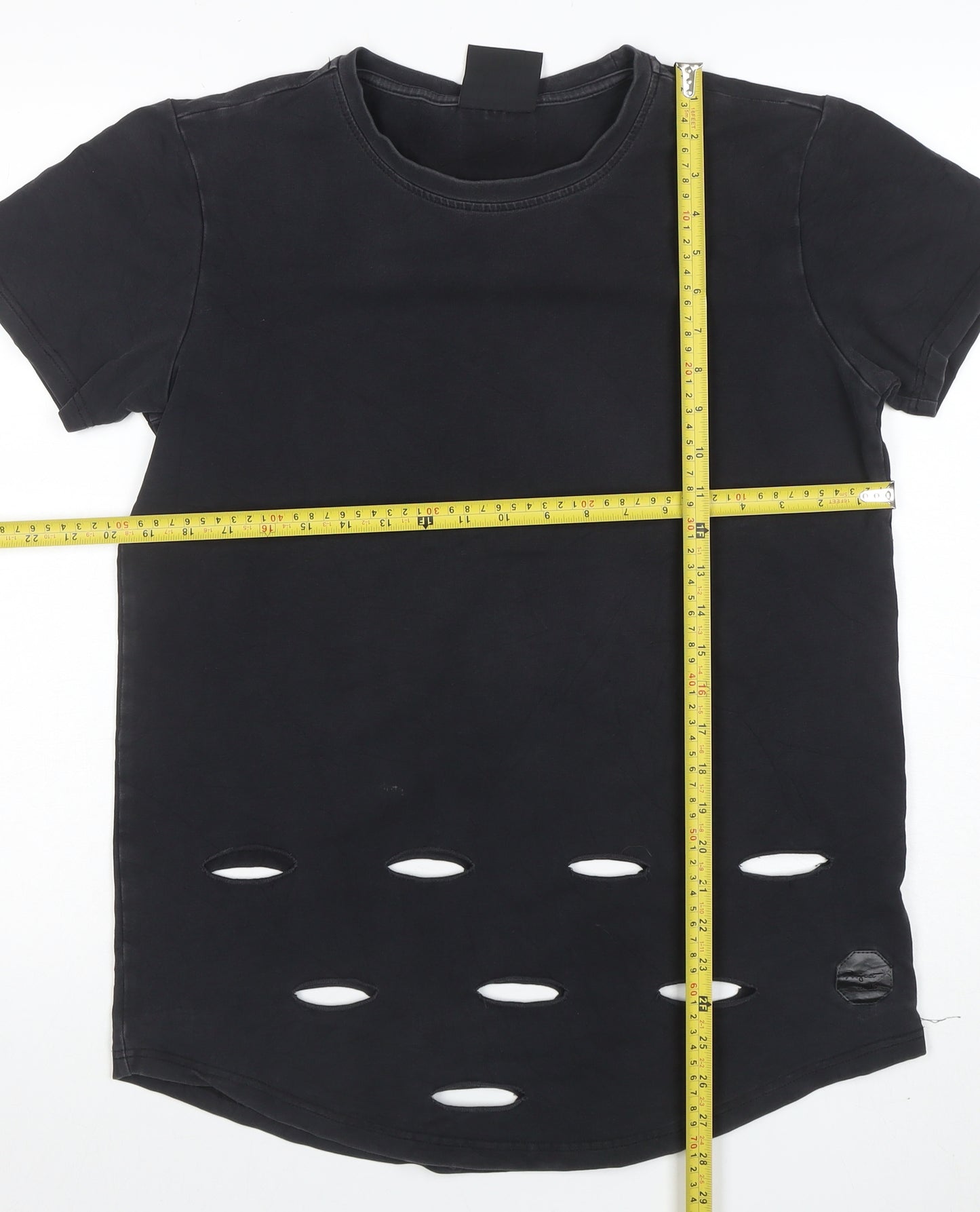 Jack & Jones Paris Mens Black Distressed Crew Neck Cotton Blend T-Shirt Size M