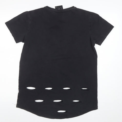 Jack & Jones Paris Mens Black Distressed Crew Neck Cotton Blend T-Shirt Size M