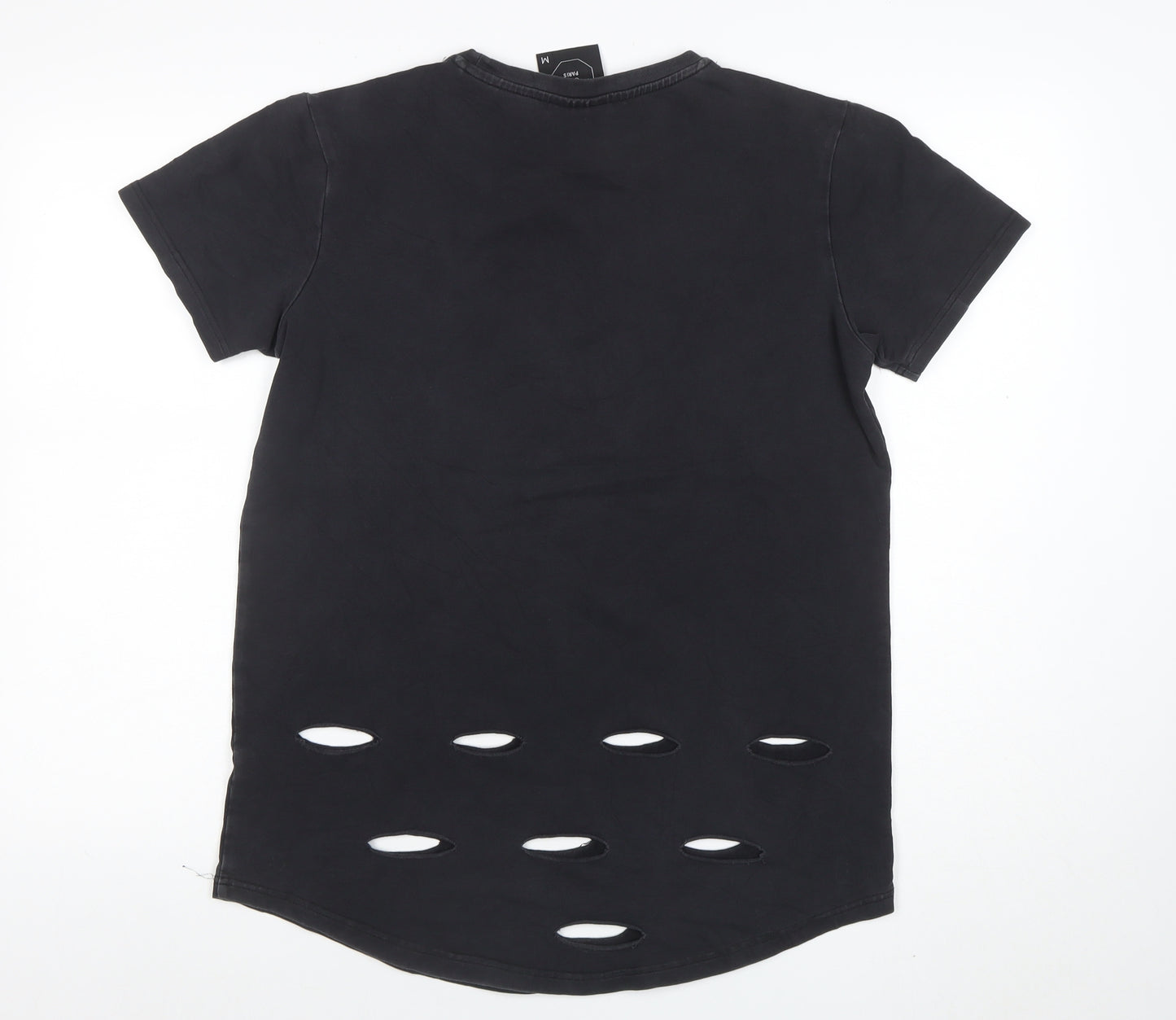 Jack & Jones Paris Mens Black Distressed Crew Neck Cotton Blend T-Shirt Size M