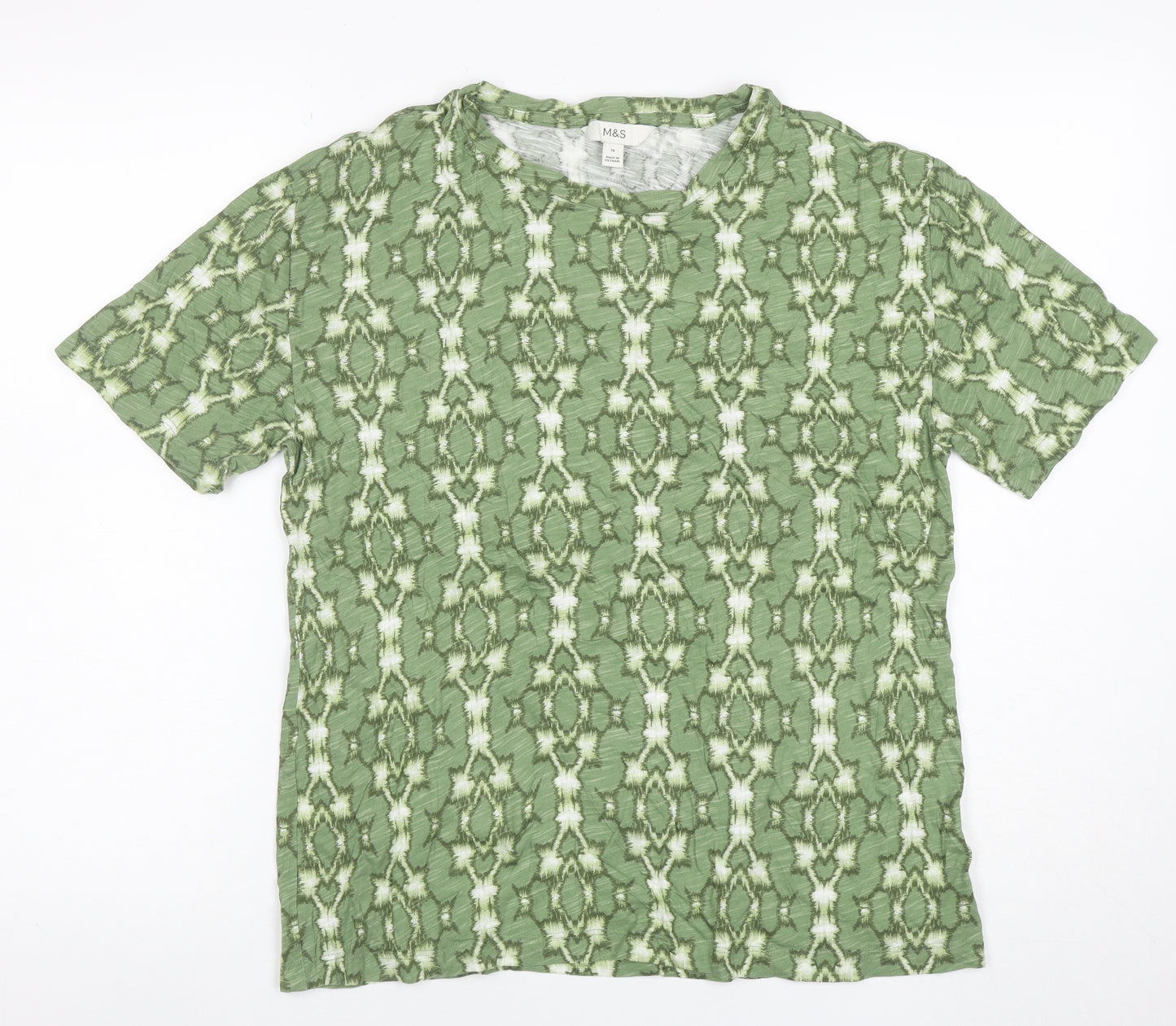 Marks and Spencer Women’s Green Geometric Cotton Modal T-Shirt Size 10