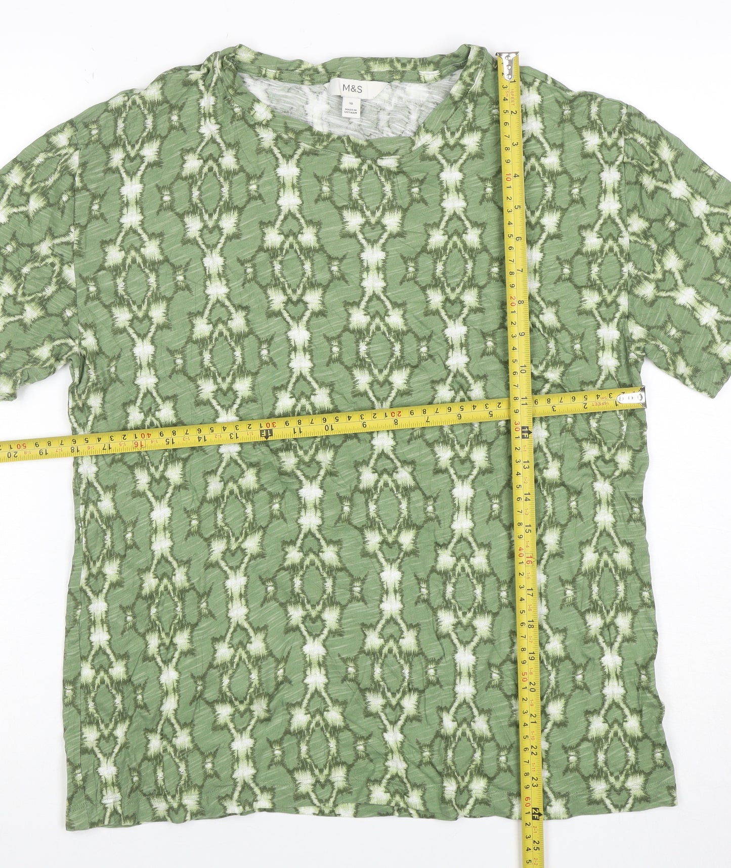 Marks and Spencer Women’s Green Geometric Cotton Modal T-Shirt Size 10