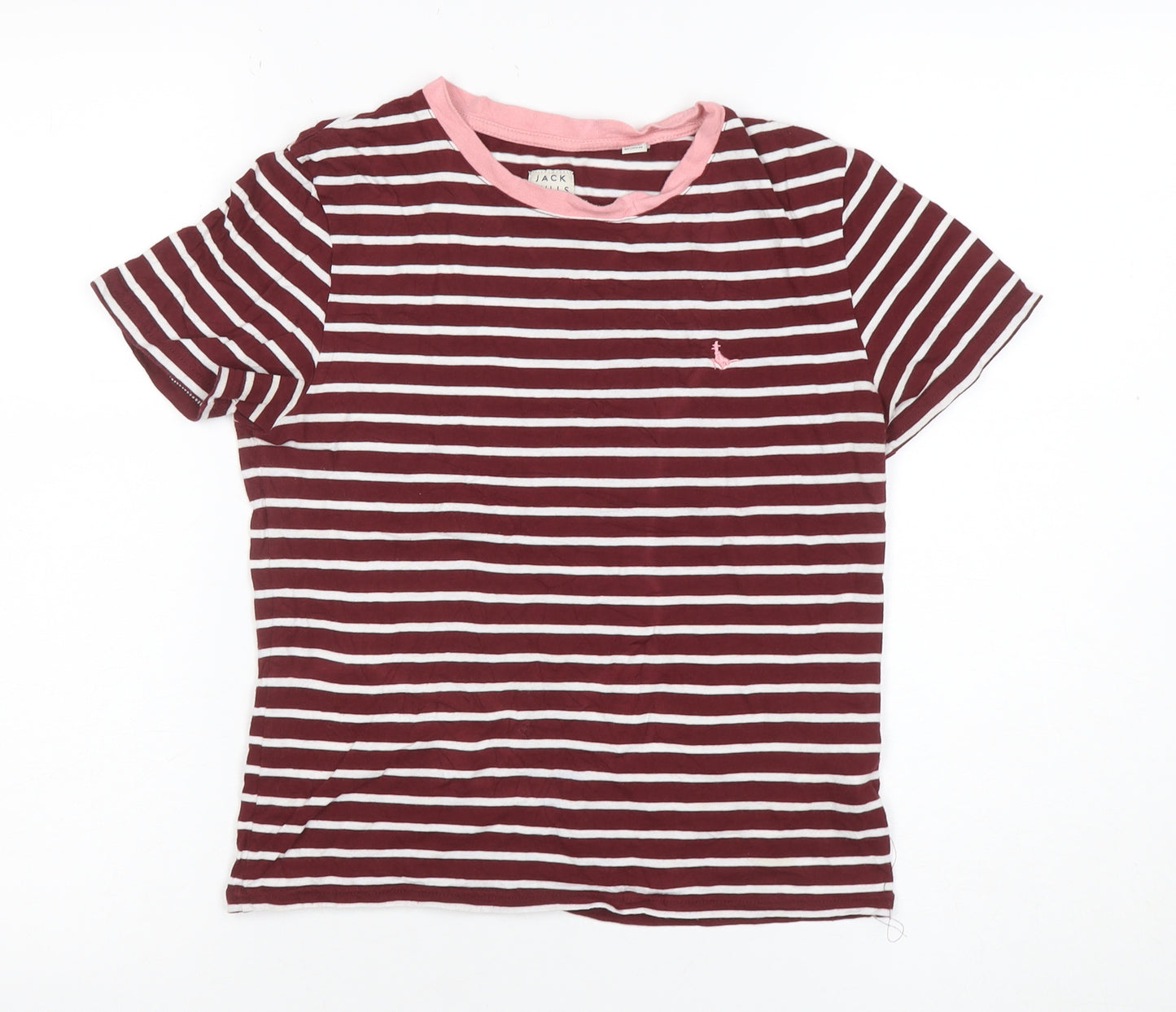 Jack Wills Womens Red Striped Cotton Modal T-Shirt UK 10