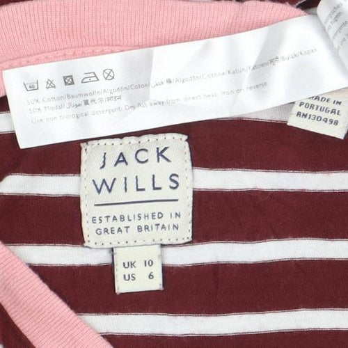 Jack Wills Womens Red Striped Cotton Modal T-Shirt UK 10
