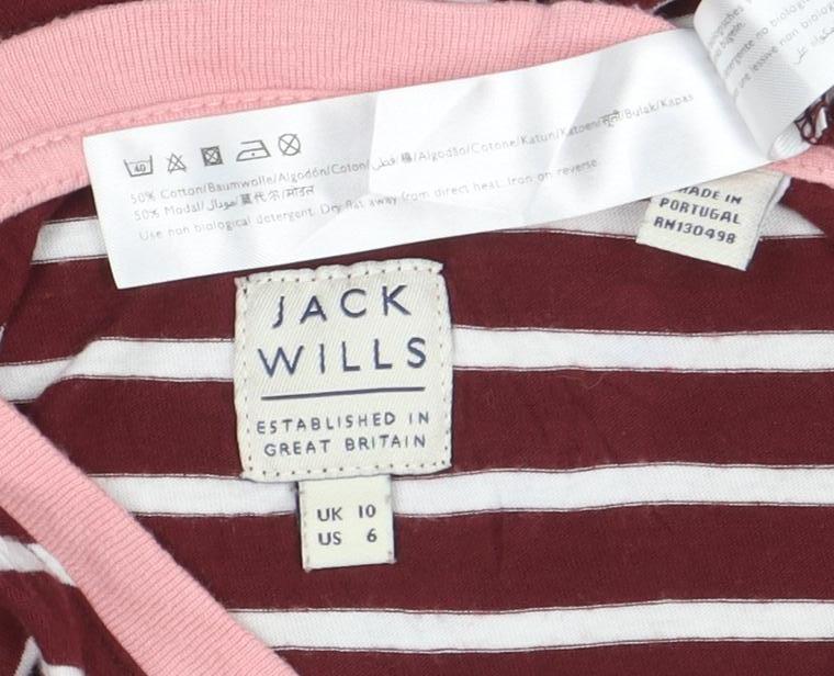Jack Wills Womens Red Striped Cotton Modal T-Shirt UK 10