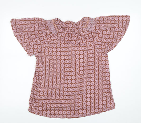 Next Womens Pink Floral Cotton Tunic Blouse Size 12