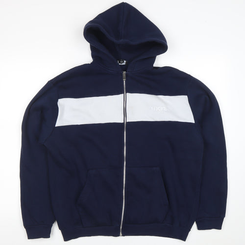 boohooMAN Men's Blue Full Zip Hoodie Size S Logo Design