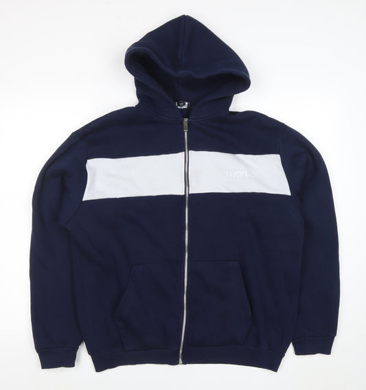 boohooMAN Men's Blue Full Zip Hoodie Size S Logo Design