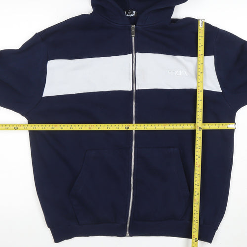 boohooMAN Men's Blue Full Zip Hoodie Size S Logo Design