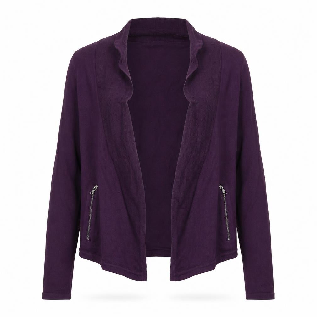 Front view of Marks & Spencer Women's Purple, size 10, Zip Accent Cardigan