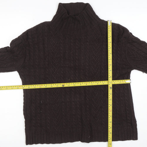 Marks and Spencer Women's Brown Roll Neck Cable-Knit Wool Jumper Size S