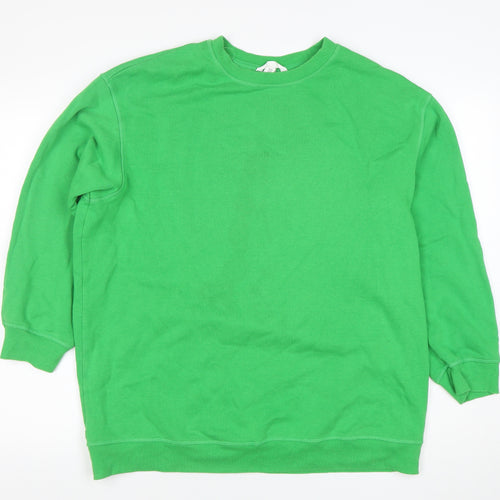 H&M Women Green Pullover Sweatshirt Size 12 Cotton Blend