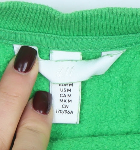 H&M Women Green Pullover Sweatshirt Size 12 Cotton Blend