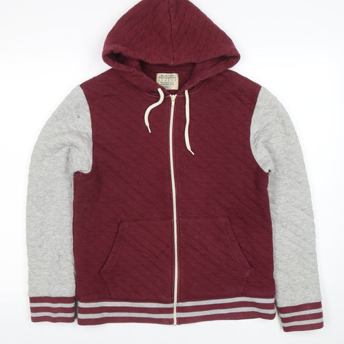 Burton Menswear Men’s Red Quilted Full Zip Hoodie Size S