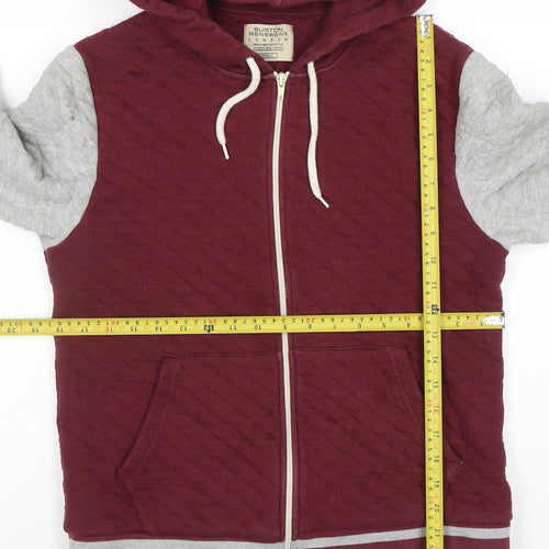 Burton Menswear Men’s Red Quilted Full Zip Hoodie Size S
