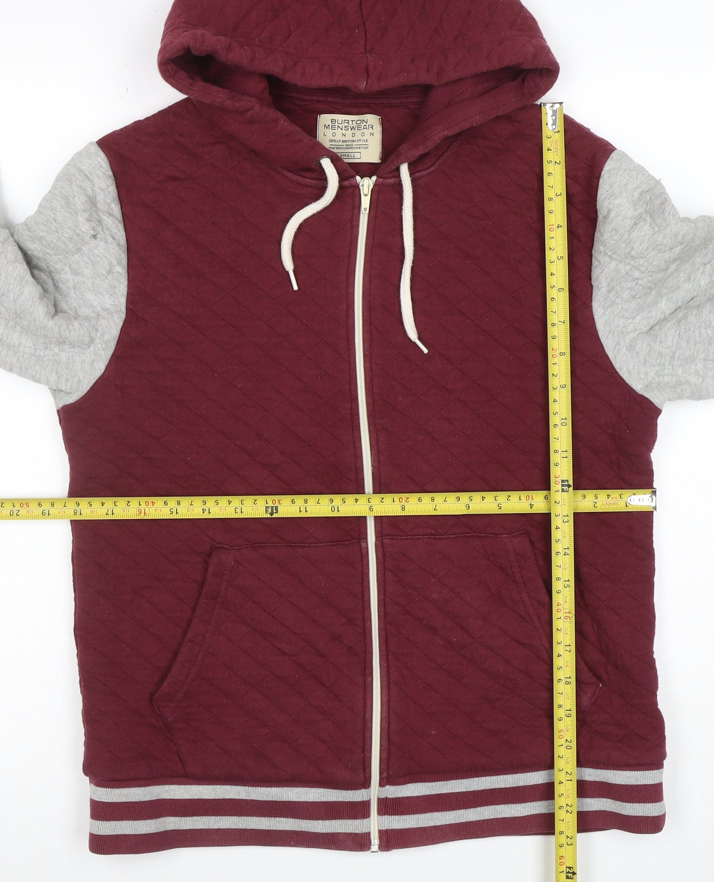 Burton Menswear Men’s Red Quilted Full Zip Hoodie Size S