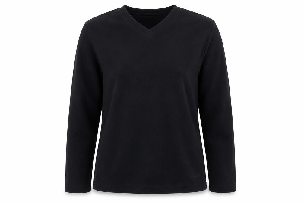 Front view of Peter Storm Women Black, size 18, V-Neck Fleece Pullover Sweatshirt
