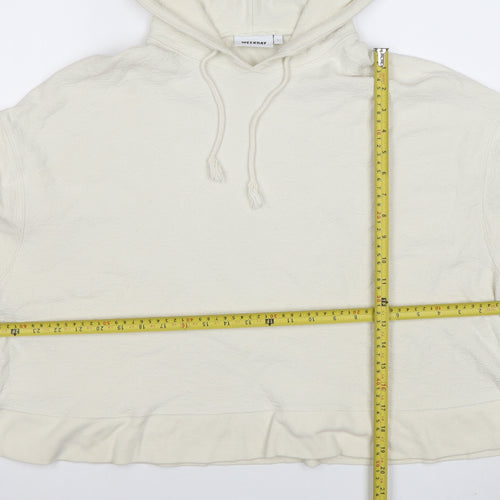 Weekday Women Ivory Cotton Blend Pullover Hoodie L Relaxed Fit
