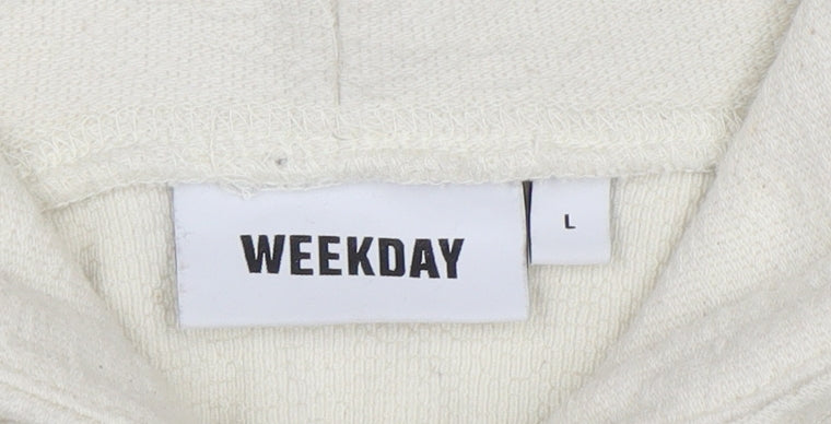 Weekday Women Ivory Cotton Blend Pullover Hoodie L Relaxed Fit