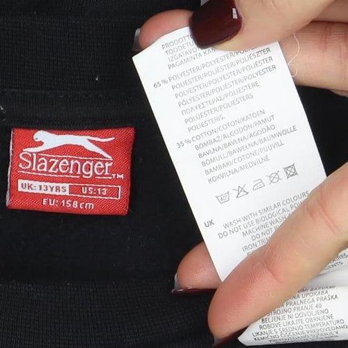 Slazenger Boys Black Crew Neck Sweatshirt Size 13 Years Fleece Blend