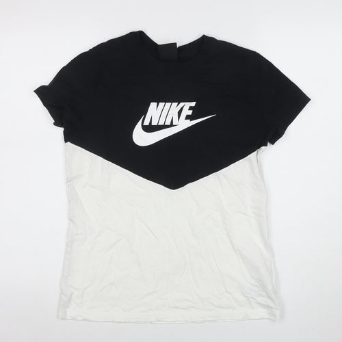 Nike Men's Black White Colourblock Logo Crew Neck Cotton T-Shirt M
